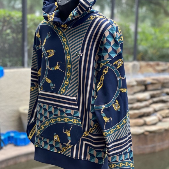 LACOSTE LIVE SCARF PRINTED HOODED COTTON UNISEX SWEATSHIRT [SH4388] - Picture 3 of 8